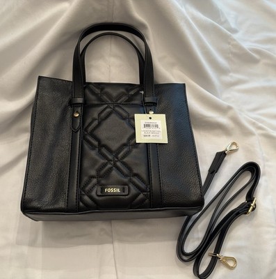 Fossil Kingston NEW W/tags Satchel Black Leather Tote Crossbody Strap 10x9x5 