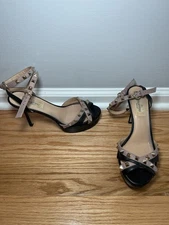 Valentino Black & Nude Rock Stud Leather Platform Ankle Strap Heels Sz 39.5