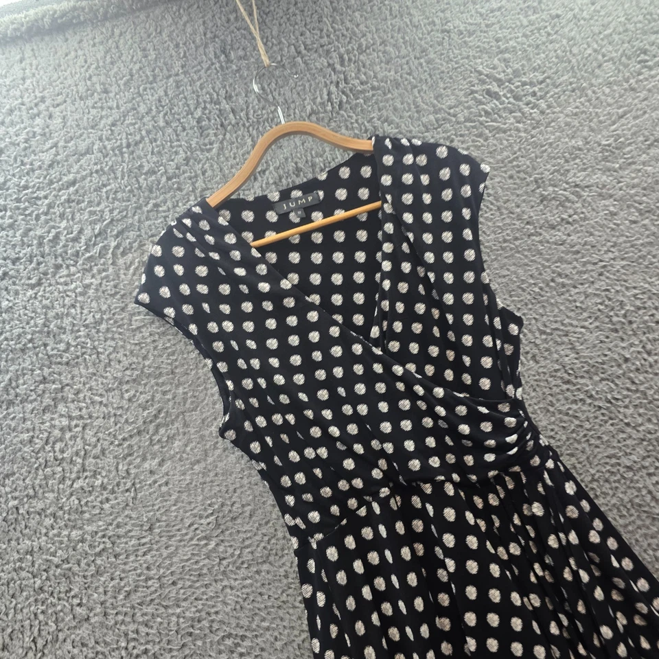 Vestido Jump para mujer línea A talla 12 negro blanco punto elástico sin mangas cuello en V Foto 2 de 4