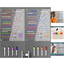 Engaging Chore Chart with 8 Color Markers - Acrylic Magnetic Whiteboard 15"x11"