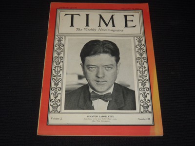 1927 DECEMBER 12 TIME MAGAZINE - SENATOR ROBERT LAFOLLETTE JR. - T 142
