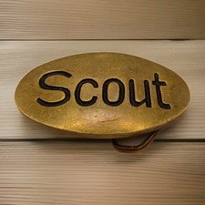 VINTAGE 1970s INTERNATIONAL SCOUT SOLID BRASS OVAL Belt BUCKLE