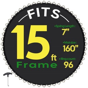 Trampoline Replacement Mat 96V-Ring For 15FT Trampoline Frame 7" Spring Closeout