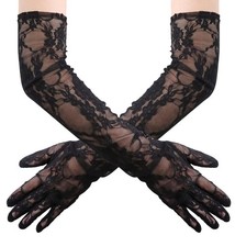 Women's Long Lace Floral Gloves Sheer Mesh Tulle Elbow Length Wedding Evening...