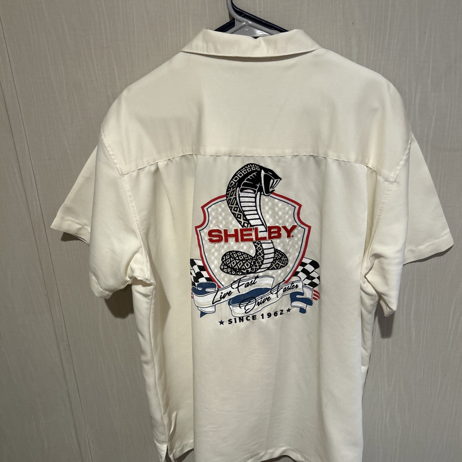 Shelby Cobra Button Up Cream Camp Shirt Harriton  size 2XL