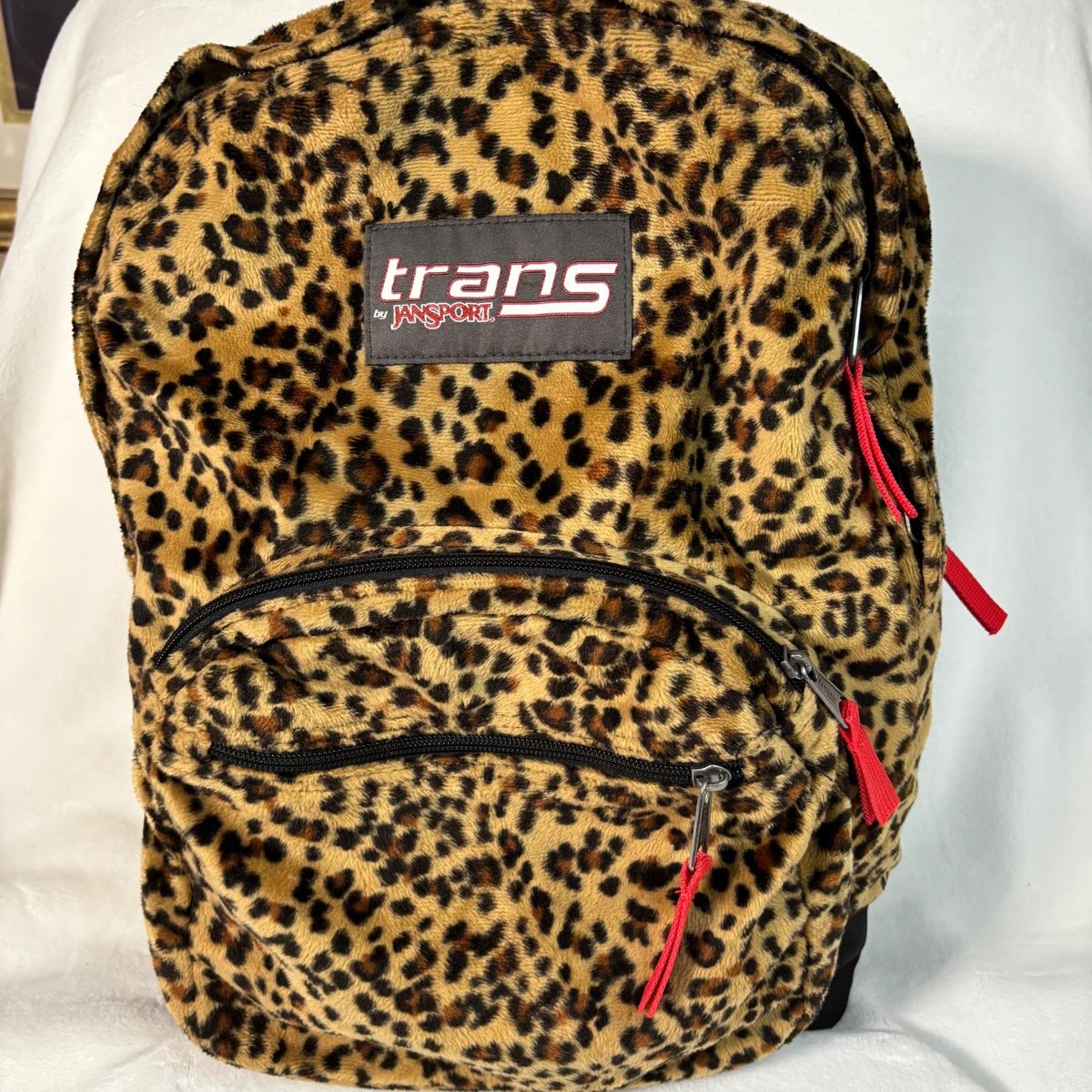 Jansport RARE Leopard Print Backpack Velvet Fuzzy TRANS Y2K
