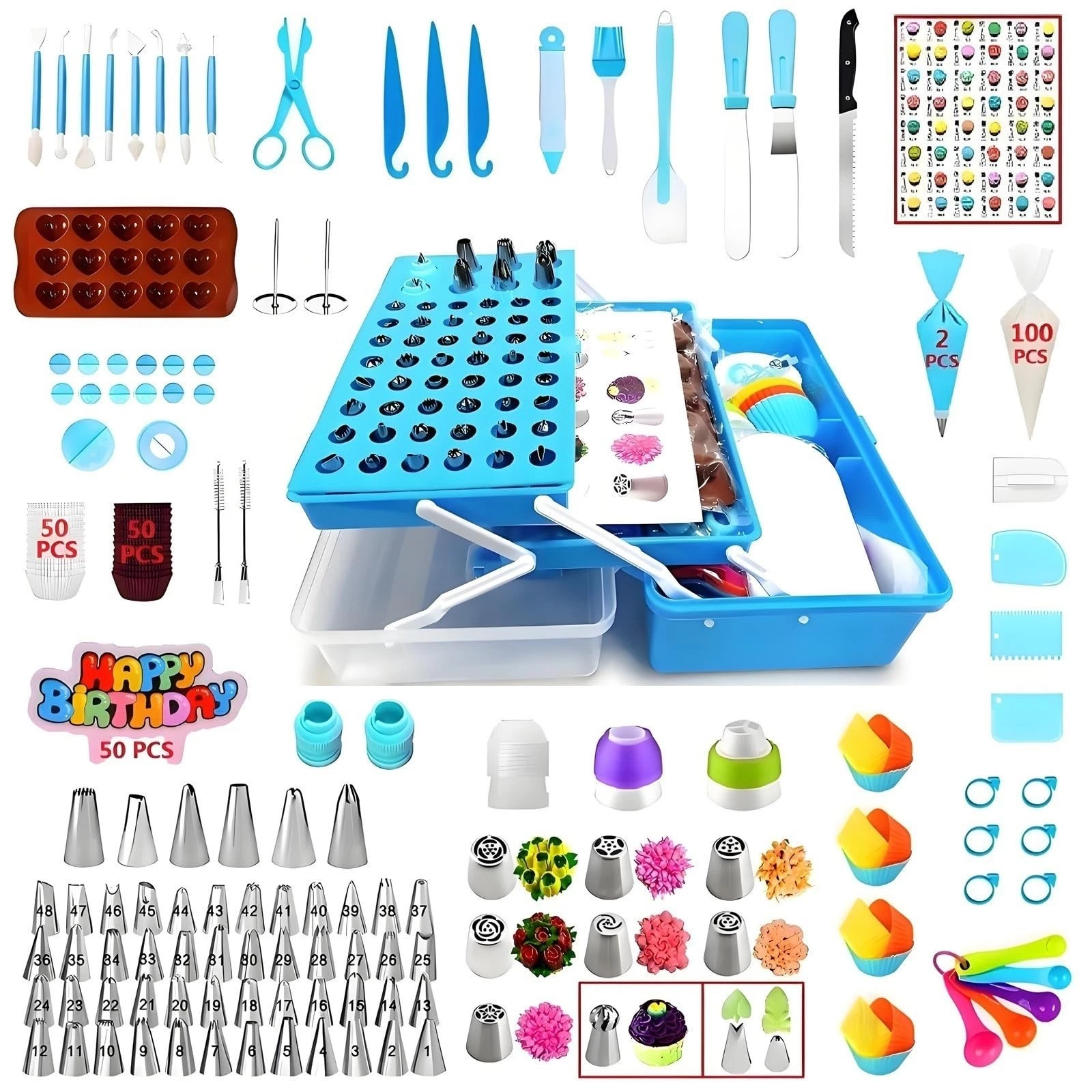 YOQXHY 387 Pcs Cake Decorating Kit Piping Bags and Tips 387 Pcs, Blue