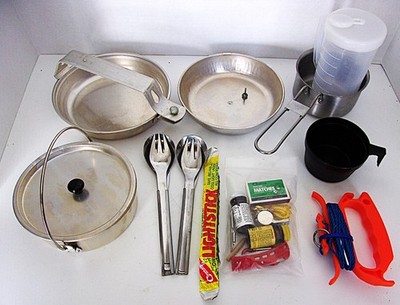 BoyScout Aluminum Mess Kit w/Pan, 2 Flatware Sets, Waterproof Matches & More