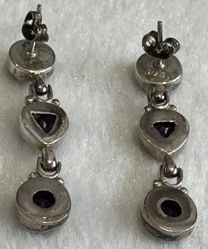 Beautiful Tourmaline 3 Stone Drop Earrings 925 Silver Heavy Circles & Heart - Picture 8 of 12