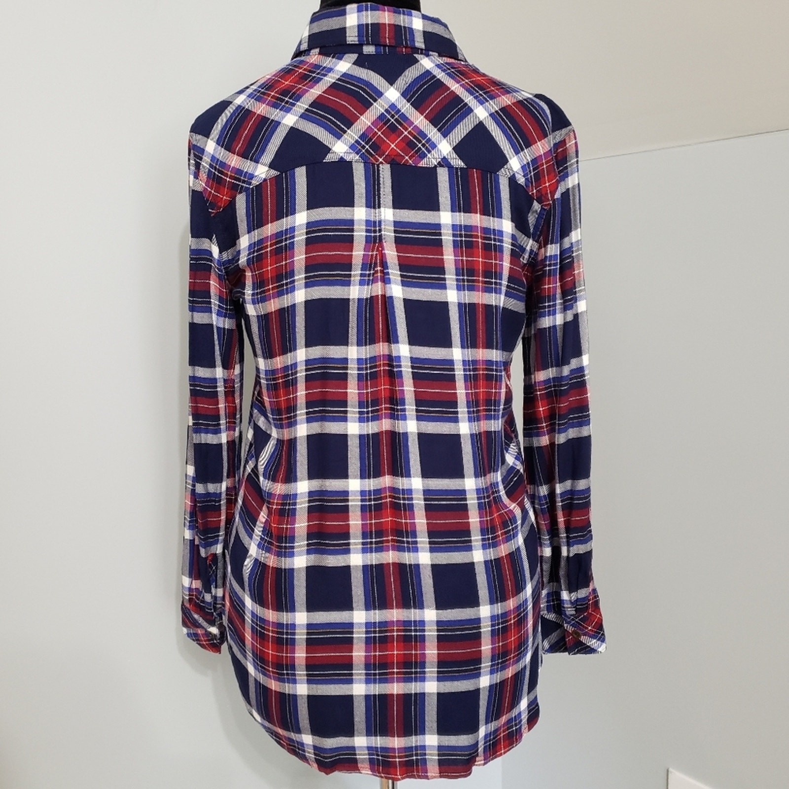 Id:23 Striped Plaid Button down Split Curved Hem … - image 4