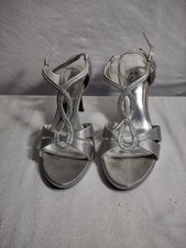 The Touch of Nina Strappy Sandal Heels Sz 8 Silver w/ Rhinestones Prom Wedding