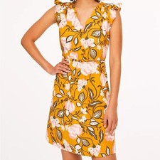 LOFT Outlet Women's Petite XXSP Floral Ruffle Sleeve V-Neck Dress