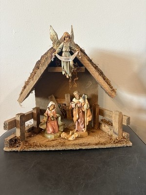 Vtg Fontanini Depose Italy Nativity Figurines Stable Crèche Angel Holy Family 5 