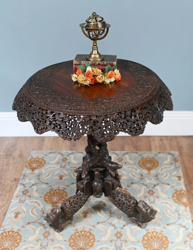 Mesa auxiliar birmana antigua tallada madera muebles Myanmar Foto 2 de 4