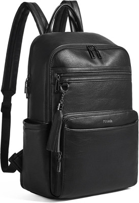 Leather Laptop Backpack for Women with 15.6 Inch Compartment, Black