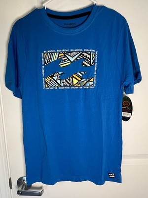 Billabong Men's T Shirt Box Logo Graphic Short Sleeve Super Soft Blue Size S NWT