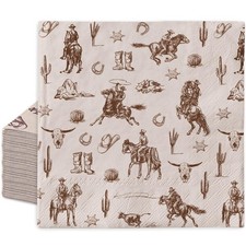 100Pcs Western Cowboy Paper Napkins Brown Wild West Rodeo Disposable Luncheon...