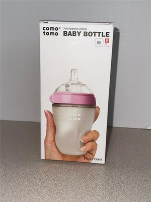 Comotomo 8oz Pink Baby Bottle Silicone Anti Colic Slow Flow Nipple New