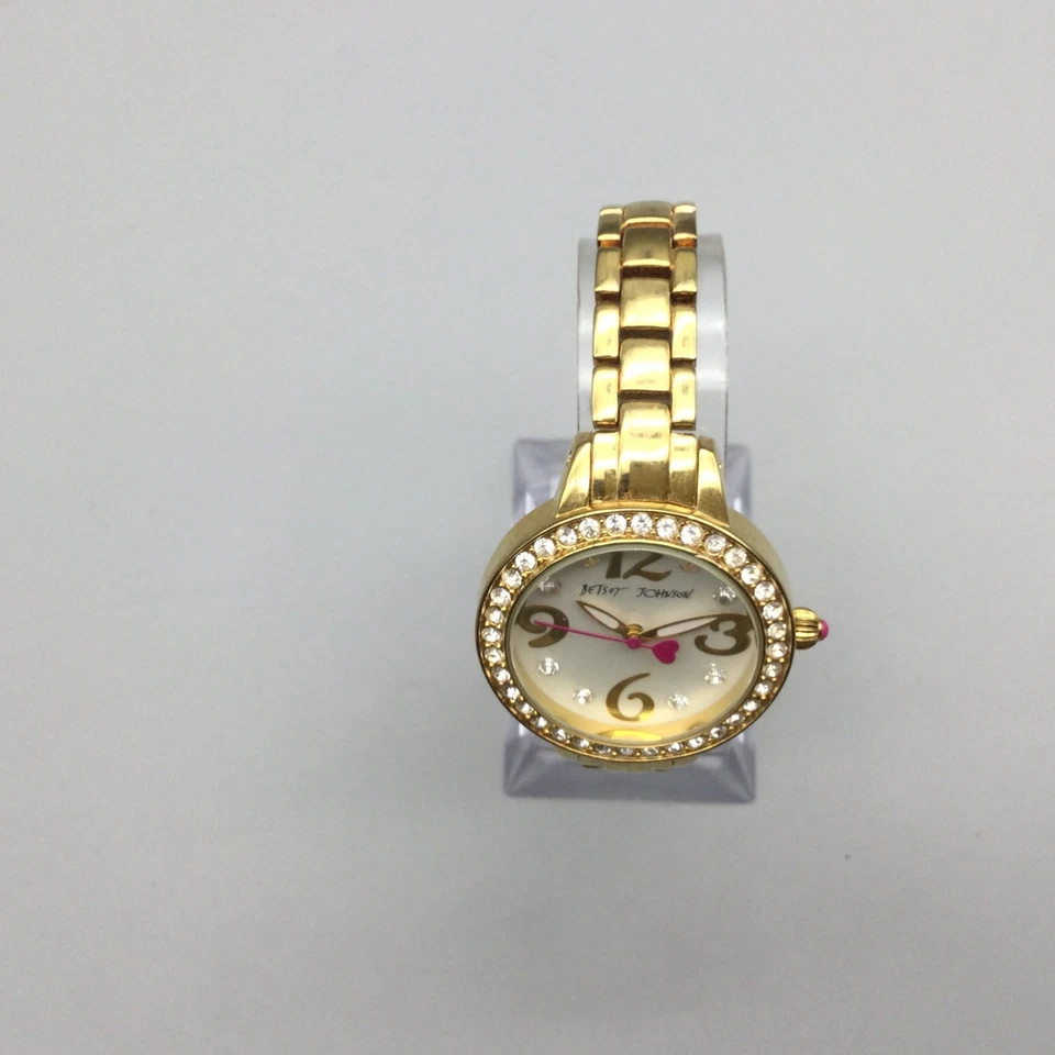 Reloj Betsey Johnson Mujer 32mm Tono Dorado Pavé Cristales Bisel Batería Nueva 7.5" Foto 3 de 4