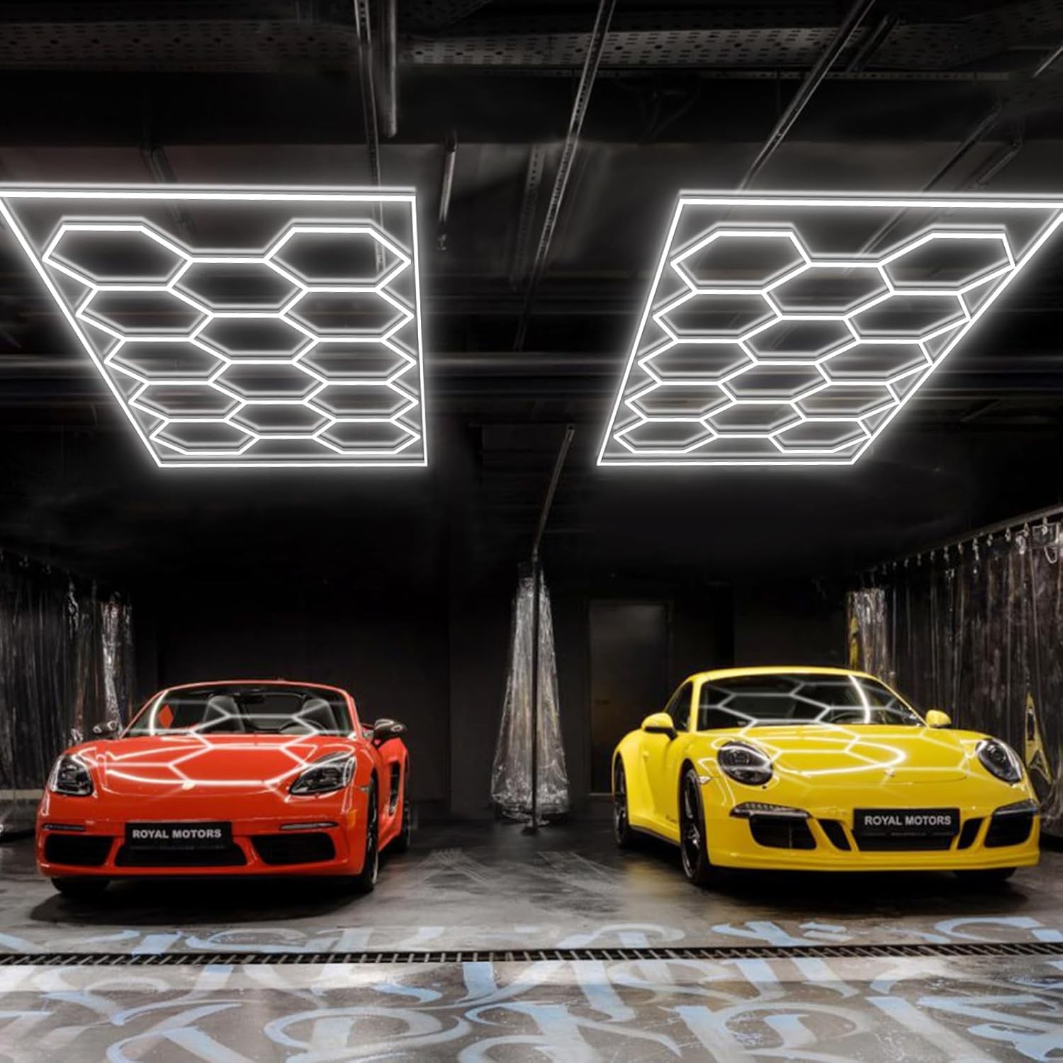 2PCS Hexagon Garage Lights LED Honeycomb Light with Border 6500K for Garage Gym