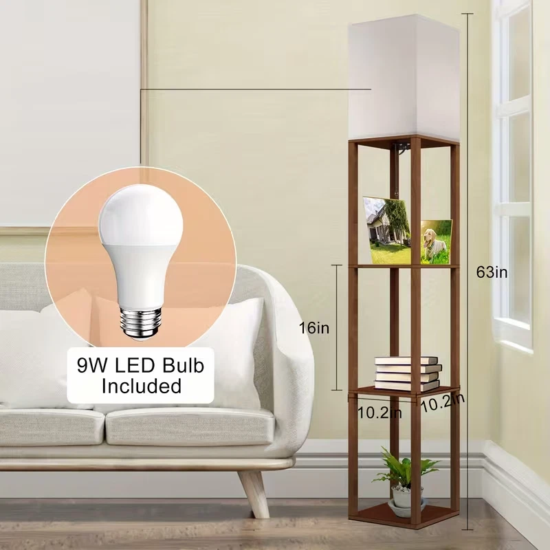 Brightech Maxwell 63" Lámpara de Pie LED Marrón 1 Luz con USB y Pantalla Beige Foto 4 de 4