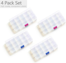 15 Grids Bead Organizer 4 Pack , Earring Organizer Box, SMALL Plastic Clear Orga
