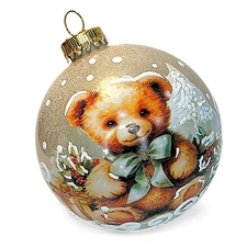 Vitus Retro Bear Christmas Ornament - Collectible Handblown Glass Ball 3.15"