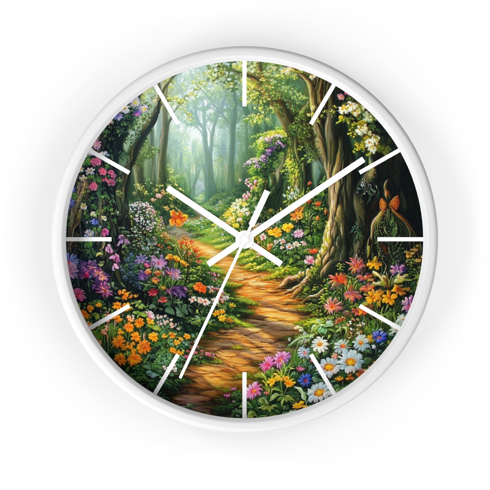 Enchanted Forest Path Wall Clock | Floral Woodland Scene