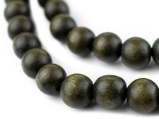 Olive Green Round Natural Wood Beads 12mm Large Hole 16 Inch Strand