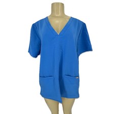 Figs XL Women Pullover V-neck Scrub Top Short Sleeve Blue Pockets G5v