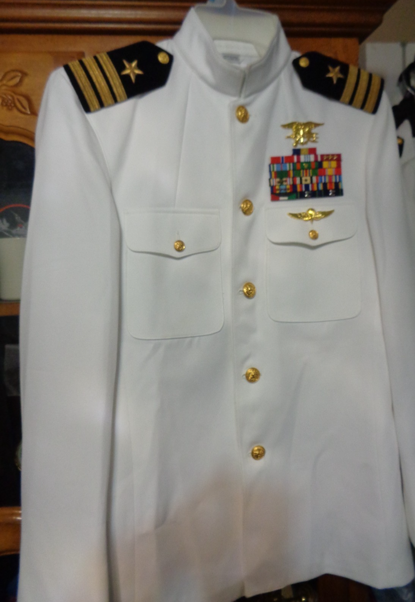 USN US Navy Seal Special Warfare CDR DRESS WHITE JACKET with pins size 41  long | eBay