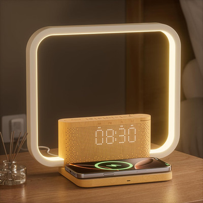 Lichtwecker Wake Up Light 10W Nachttischlampe mit Wireless Charger Dimmung