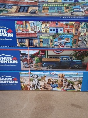 3 White Mountain Puzzles Lot 500 Pieces Used Complete Dogs Seaside General Store