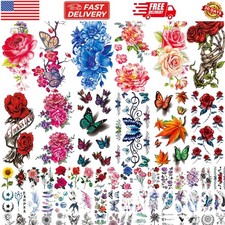 82 Sheets Flowers Temporary Tattoos Stickers, Roses, Butterflies and Multi-Co...