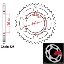 JT Sprockets Steel Rear Sprocket 525 Pitch 40 Tooth Kawasaki ZR-7S (2001-2004)
