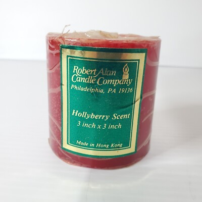 Vintage Robert Alan Candle Company Red Hollyberry Scented 3'' X 3'' New Sealed 