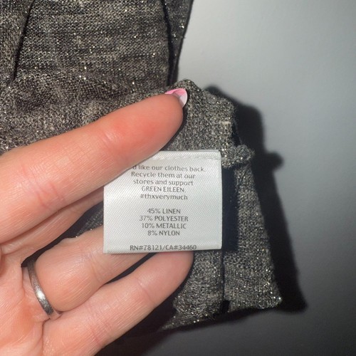 Eileen Fisher Linen Sparkle Open Front Cardigan - Black/Gold PL - Picture 8 of 9