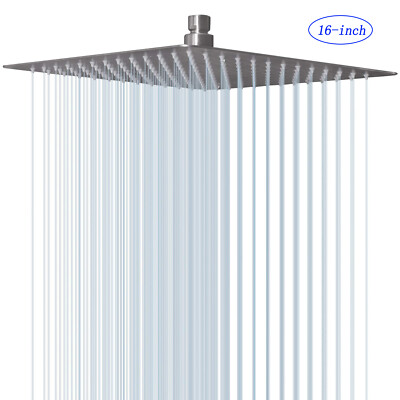 Luxury 16 Inch Large Square Stainless Steel Shower Head Rainfall Overhead Spray