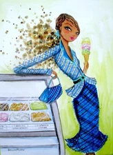 Papyrus Bella Pilar Glitter Girl Ice Cream Shop Collector Birthday Greeting Card