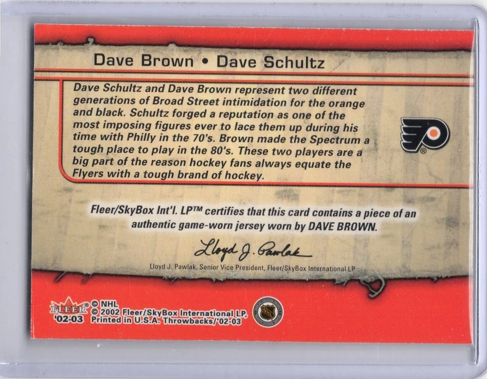 2002-03 Fleer Throwbacks Squaring Off Jersey Dave Brown Dave Schultz - Image 2 of 2