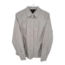 Attention Womens Button Up Long Sleeve Shirt Gray Striped Size M