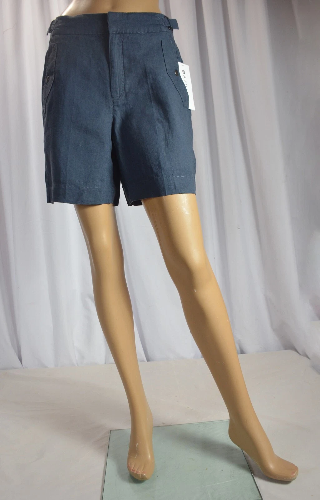 NWT $79 Athleta 10 Regular Size Granite Blue Voyager Linen Short Shorts #586829
