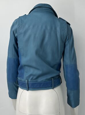 Maje Two-Tone Blue Genuine Leather Full-Zip Belted Jacket sz 38 | eBay