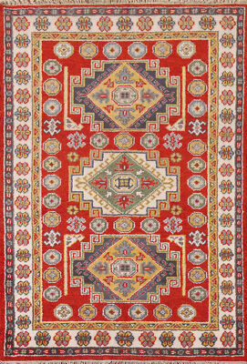 Artisan Kazak Indian Accent Rug Hand-Knotted Craftsmanship 4x6 ft