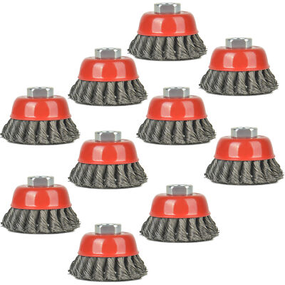 10pack Twisted Knotted Cup Brush with 5/8''-11 Threaded Arbor for Angle Grinder