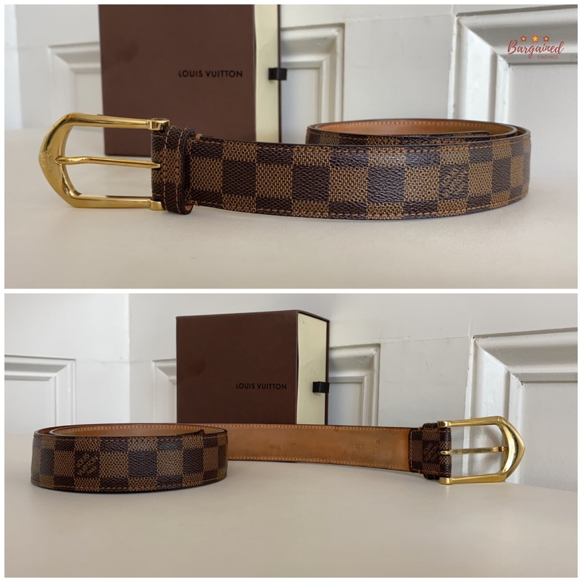 Authentic Louis Vuitton Brown Damier Ebene Riveted Gold Buckle