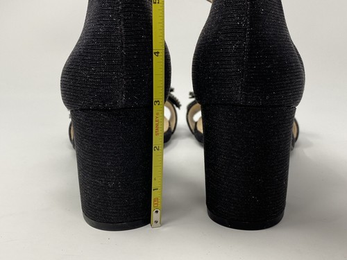 Alex Marie Rhinestone Pumps 9 M Block Heel Open Toe Strap Black Flower Sparkly - 第 8/12 張圖片
