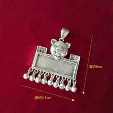 Twelve Chinese zodiac signs handmade Miao silver DIY embed pig necklace pendant