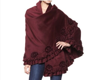 Women's winter fall spring faux fur Rosettes Cape ruana poncho missy one size