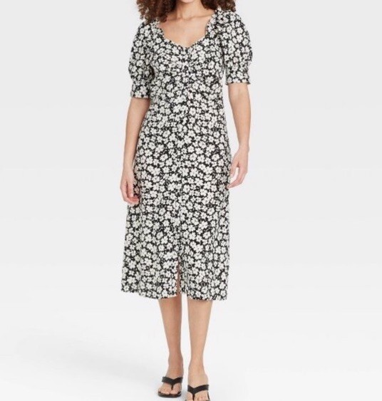 Women Dress Small Floral Puff Sleeve Empire Waist Linen Blend by Who What  Wear S | eBay